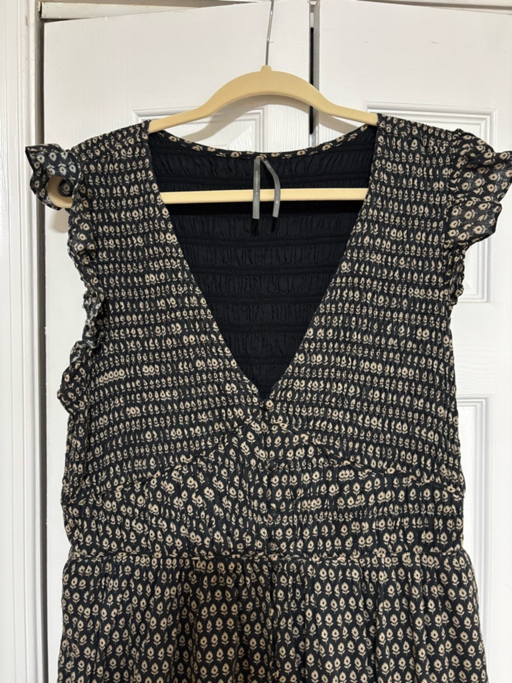 Anthropologie Peregrine Brown Patterned V-Neck Maxi Dress with Cap Sleeves - Picture 3 of 4